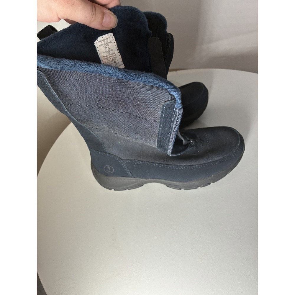 Lands' End women's Blue Faux‎ Fur mid-calf winter boots Top Zip Up Snow Size 6B